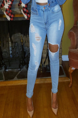 light blue denim ripped jeans, ripped jeans, light blue jeans, denim, blue jeans