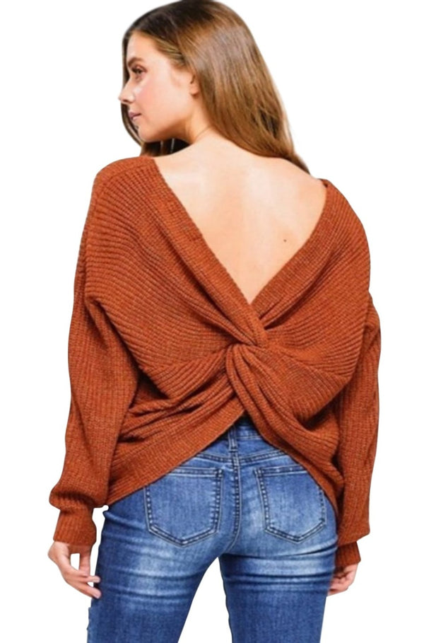 copper twist front sweater, sweater, twist sweater