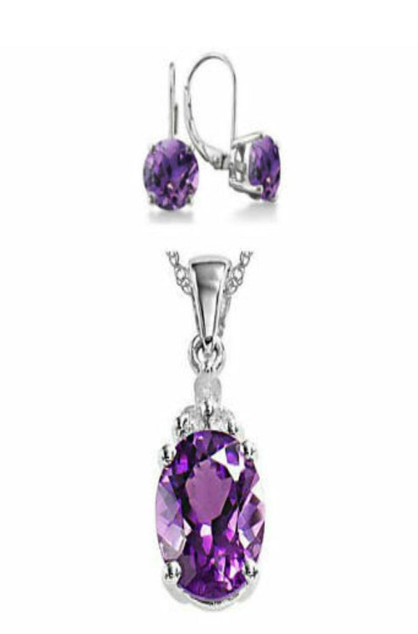 amethyst pendant necklace earring set, silver necklace set, purple necklace set, necklace and earring set
