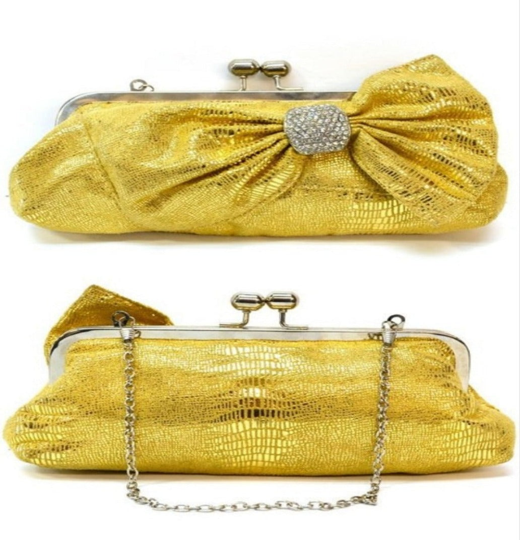 Gold evening bag with bow detail