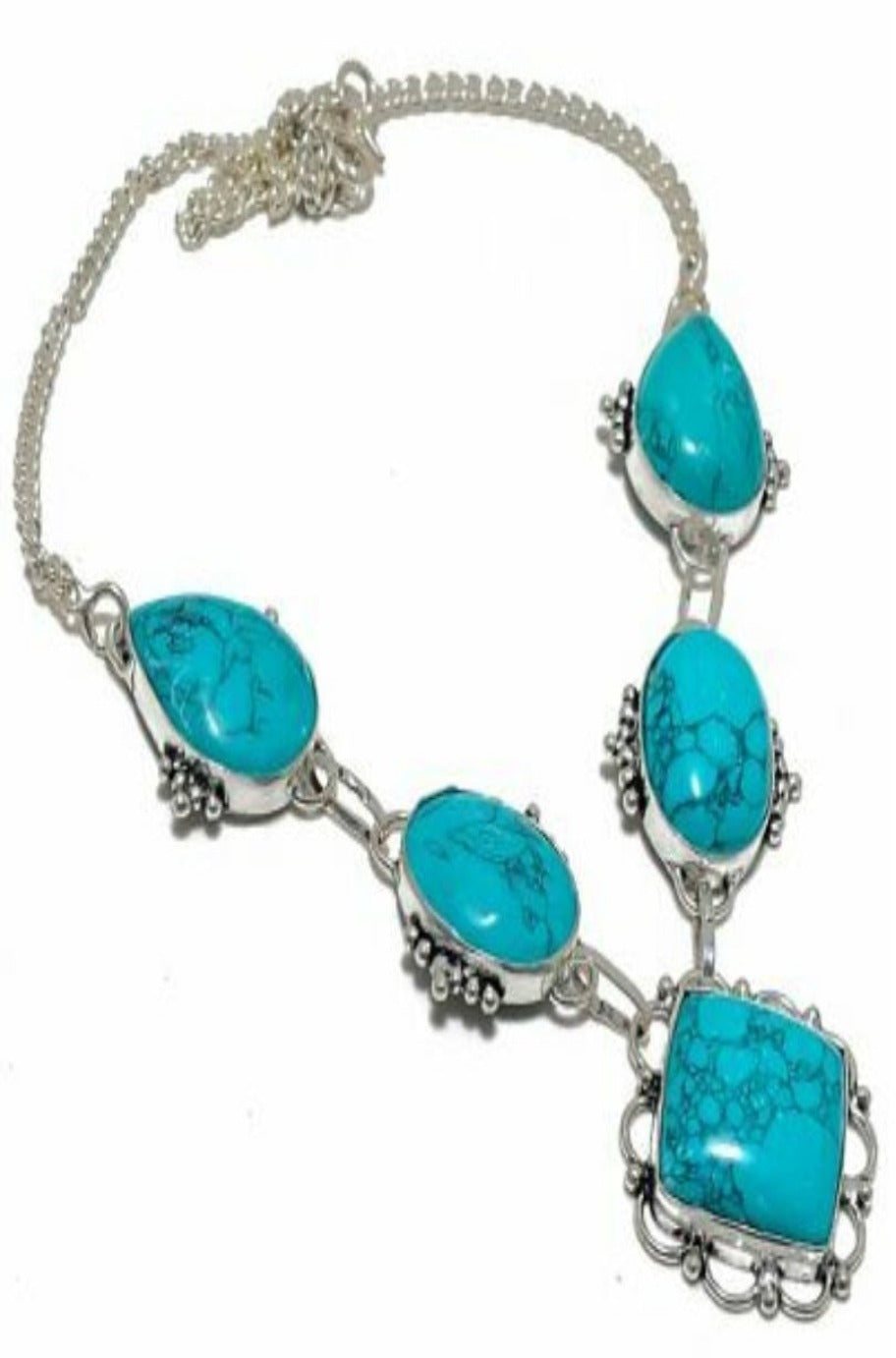 Handmade silver necklace with turquoise stones