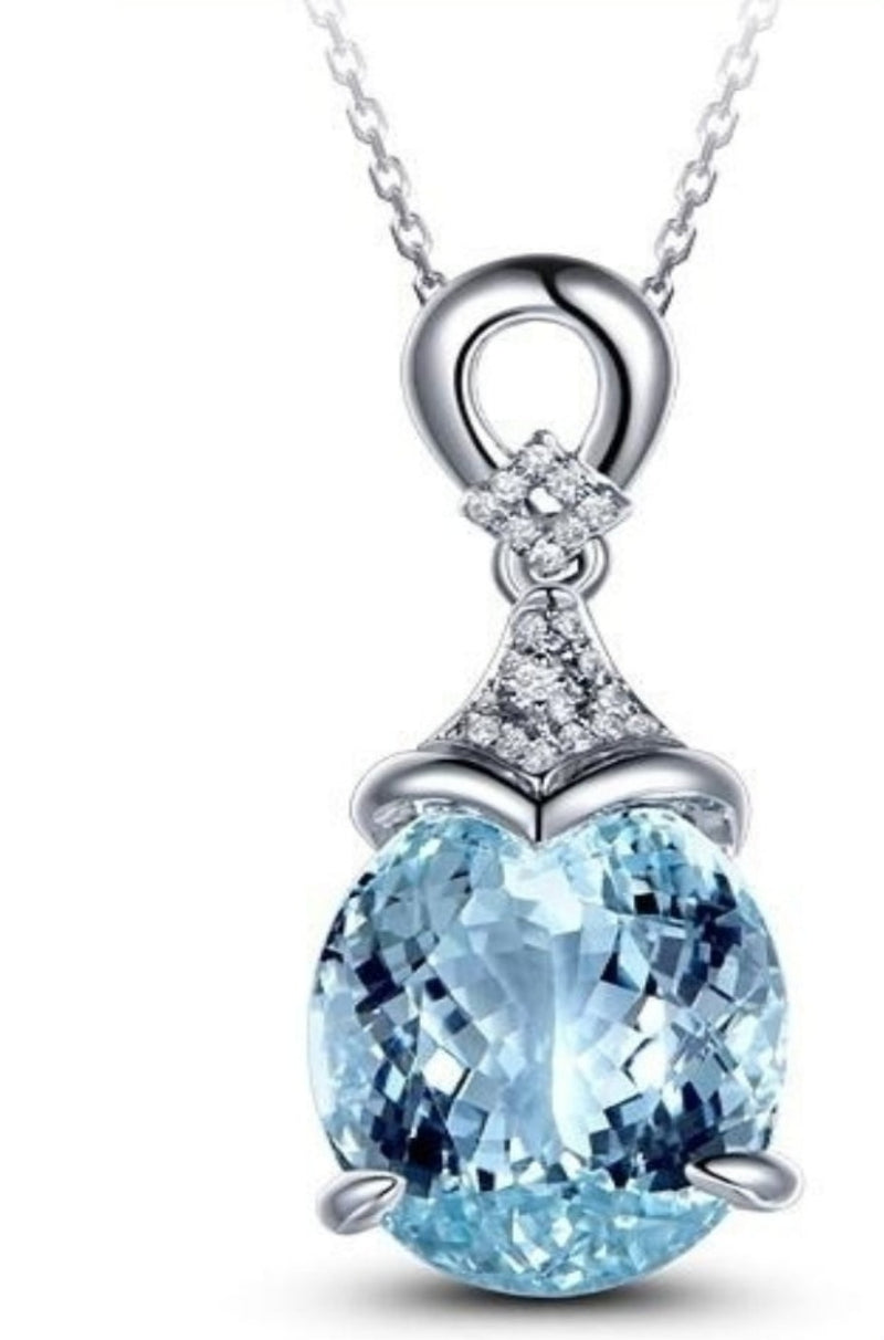aquamarine pear diamond necklace, necklace, pear blue necklace