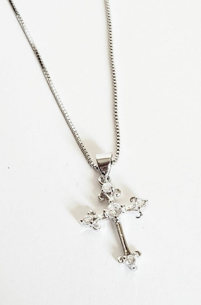 silver diamond cross necklace
