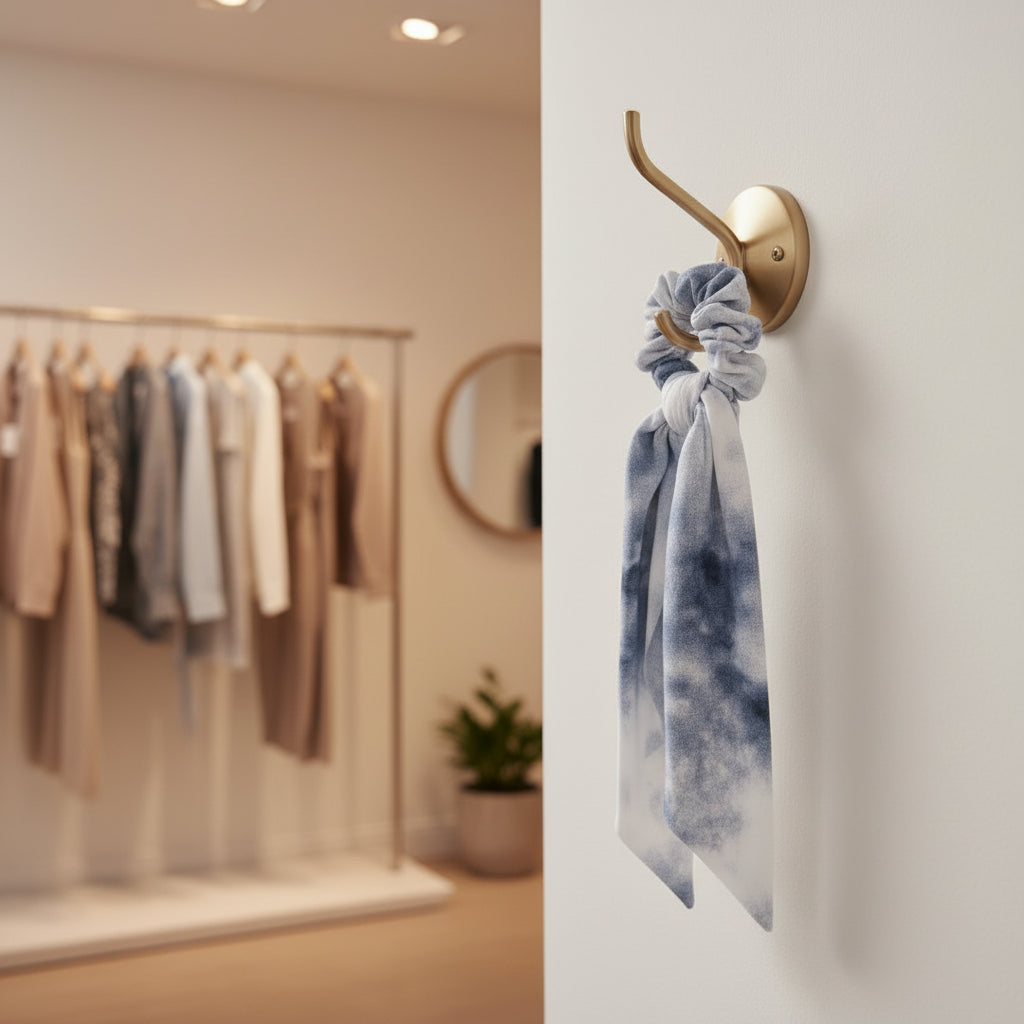 Blue and white tie-dye scrunchie scarf