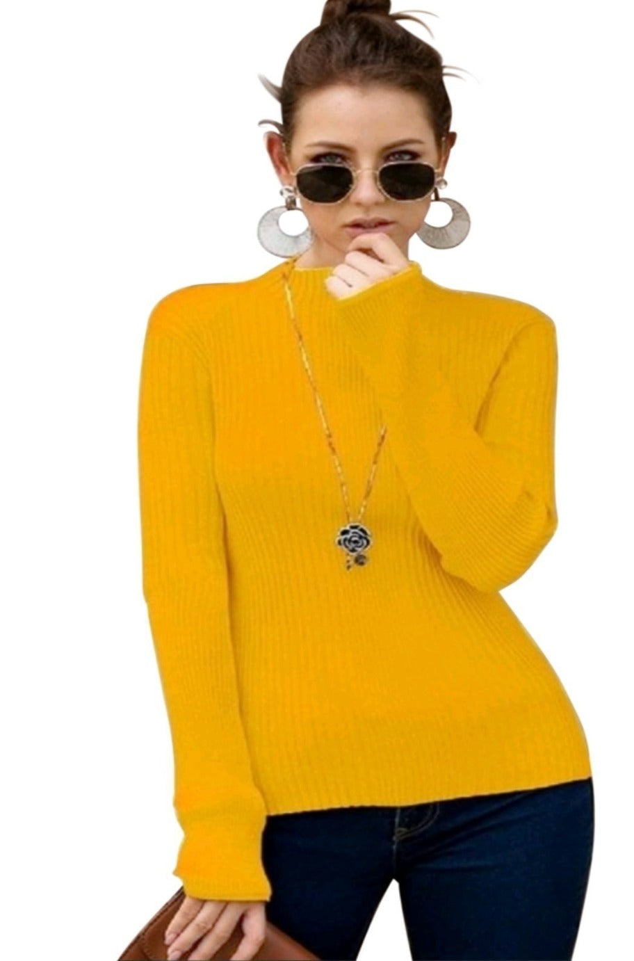 Mustard yellow fitted knit sweater