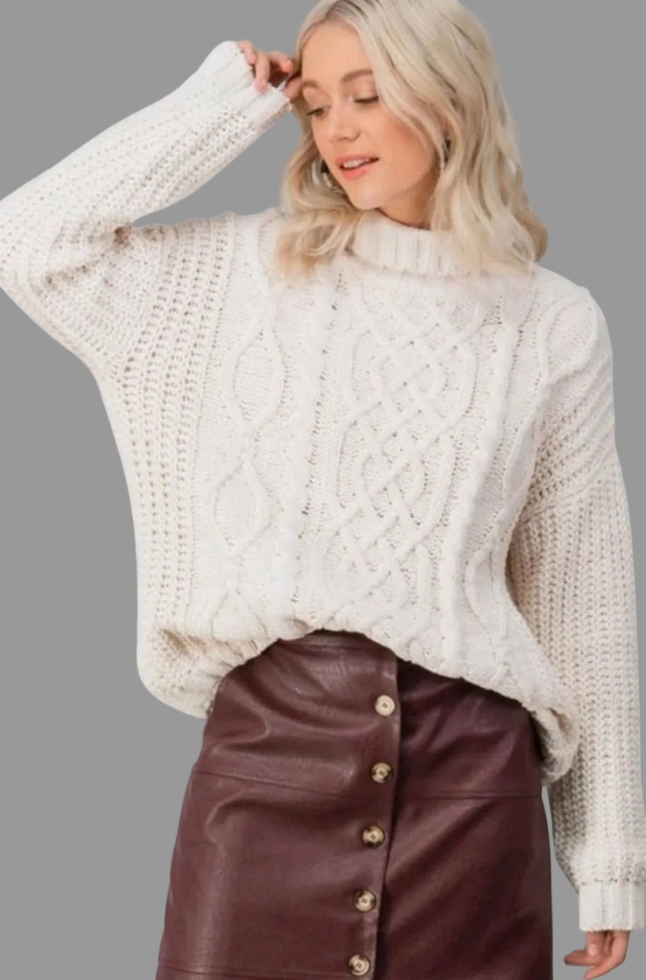 Ivory cable knit high neck sweater