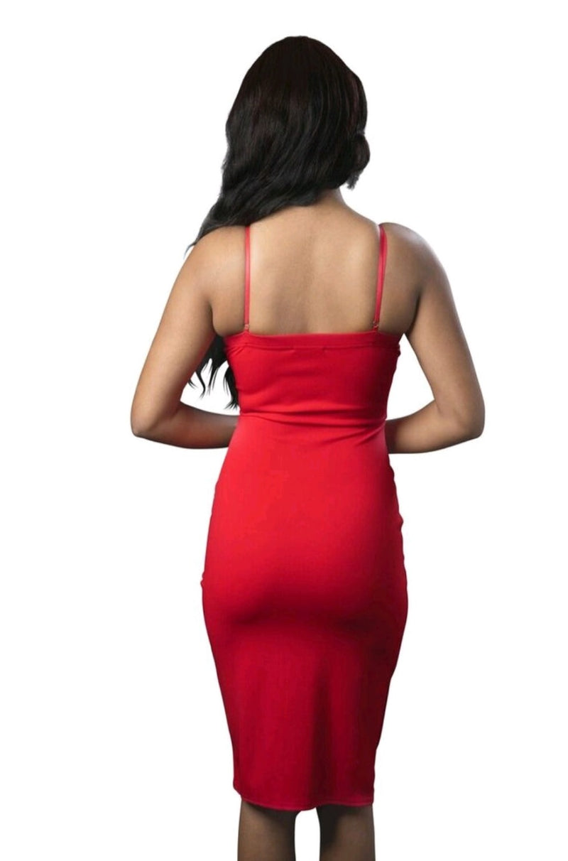 red wrap dress