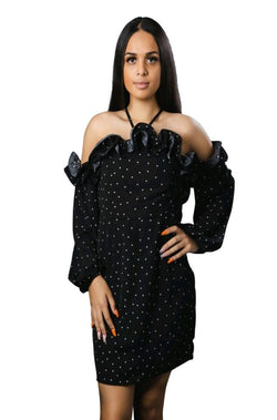 black and white polka dot short dress, dresses, polka dot dress