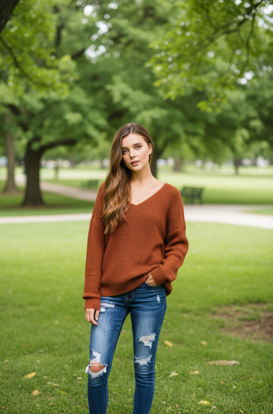 Rust twist-front sweater, alternate view