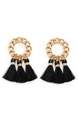 gold metal and black tassel earrings, tassel earrings, earrings, gold earrings