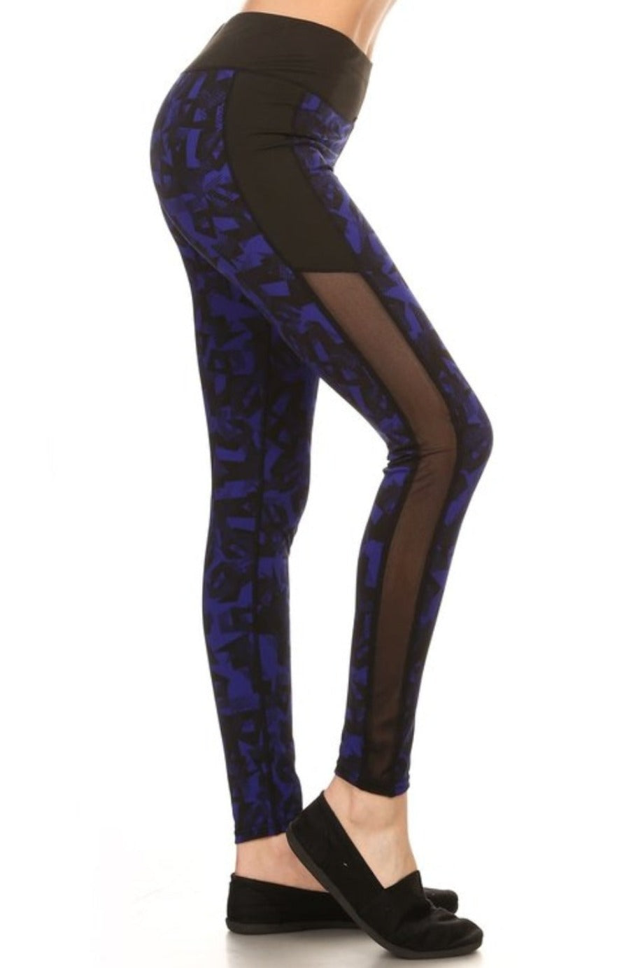 Abstract print athletic leggings with cooling mesh panels