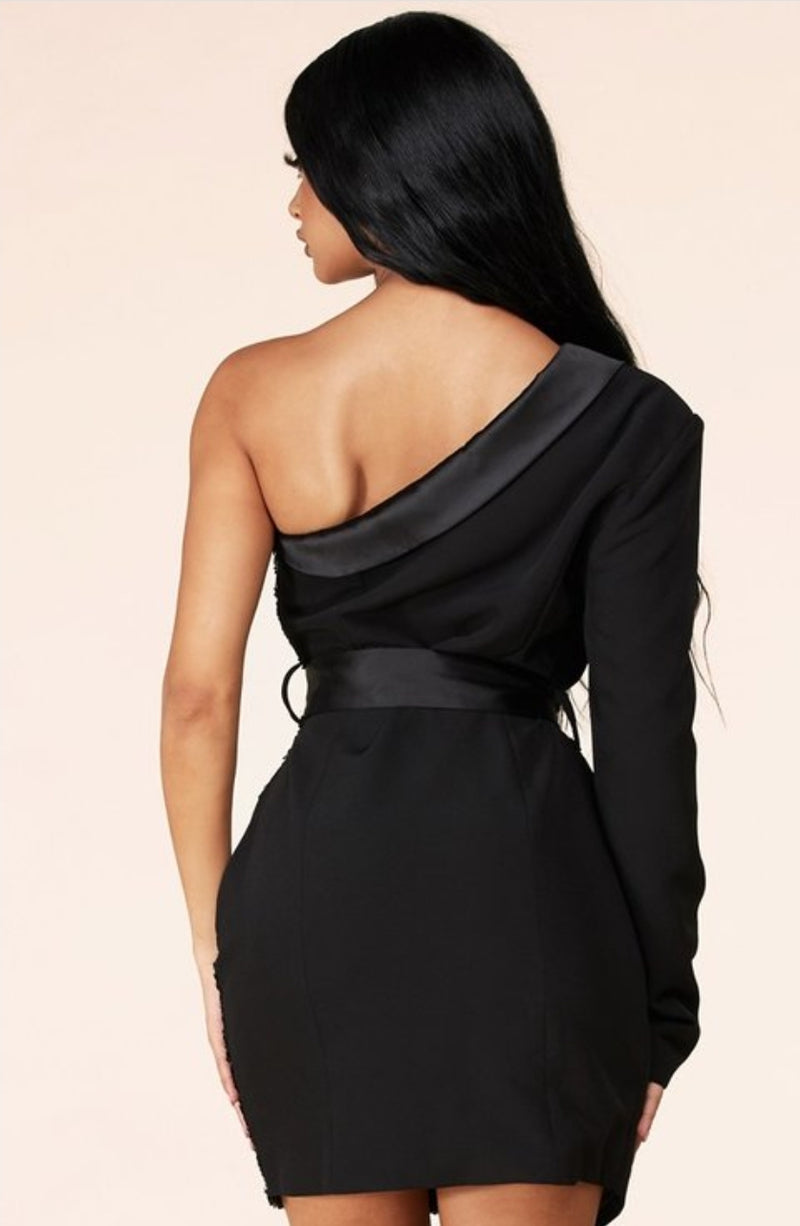 one shoulder sequin blazer dress One Shoulder Sequin Blazer Dress