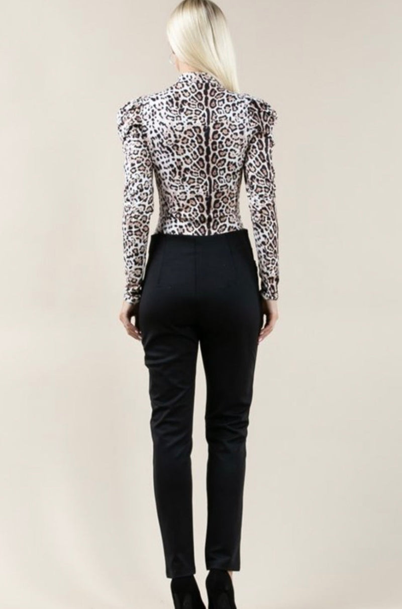Leopard Puffy Sleeve Bodysuit