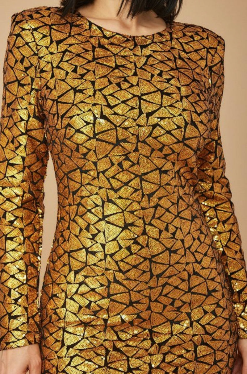 Dubai Long Sleeve Gold Sequin Dress