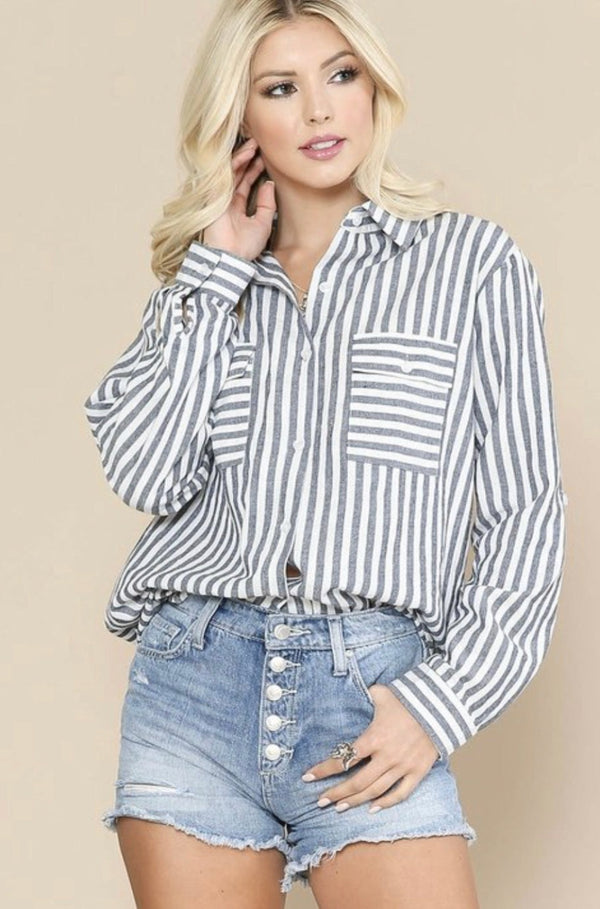 Gray and White Stripe Top