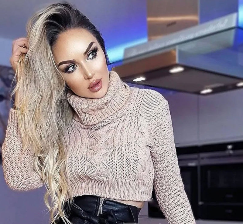 High Neck Crop Top Sweater