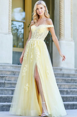 canary yellow dress, canary yellow gown, yellow gown, yellow prom dress
