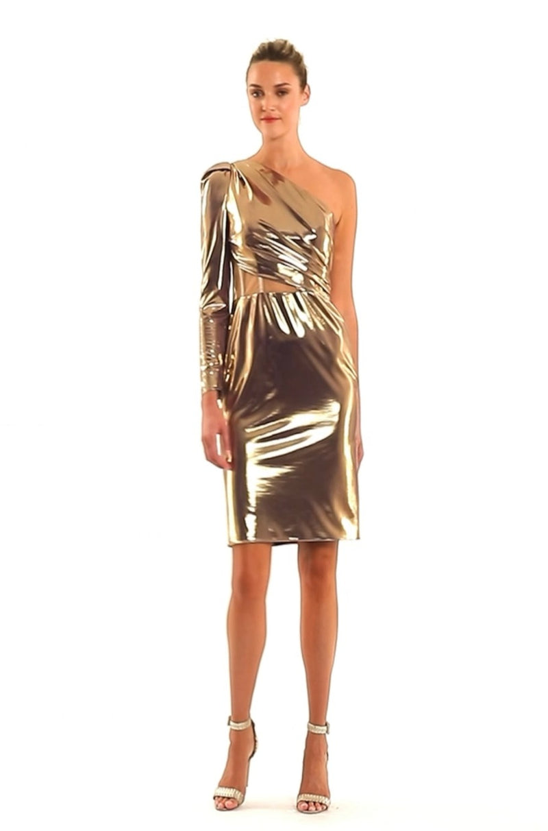 One Shoulder Lam Cocktail Dress By Marchesa Notte - SAM D"MONES SAM D'MONES One Shoulder Lam Cocktail Dress By Marchesa Notte - SAM D"MONES SAM D'MONES