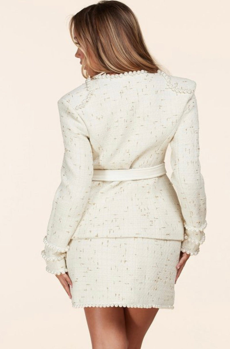 Vivienne Lee Two-Piece Embroidered Lace Pearl Suit