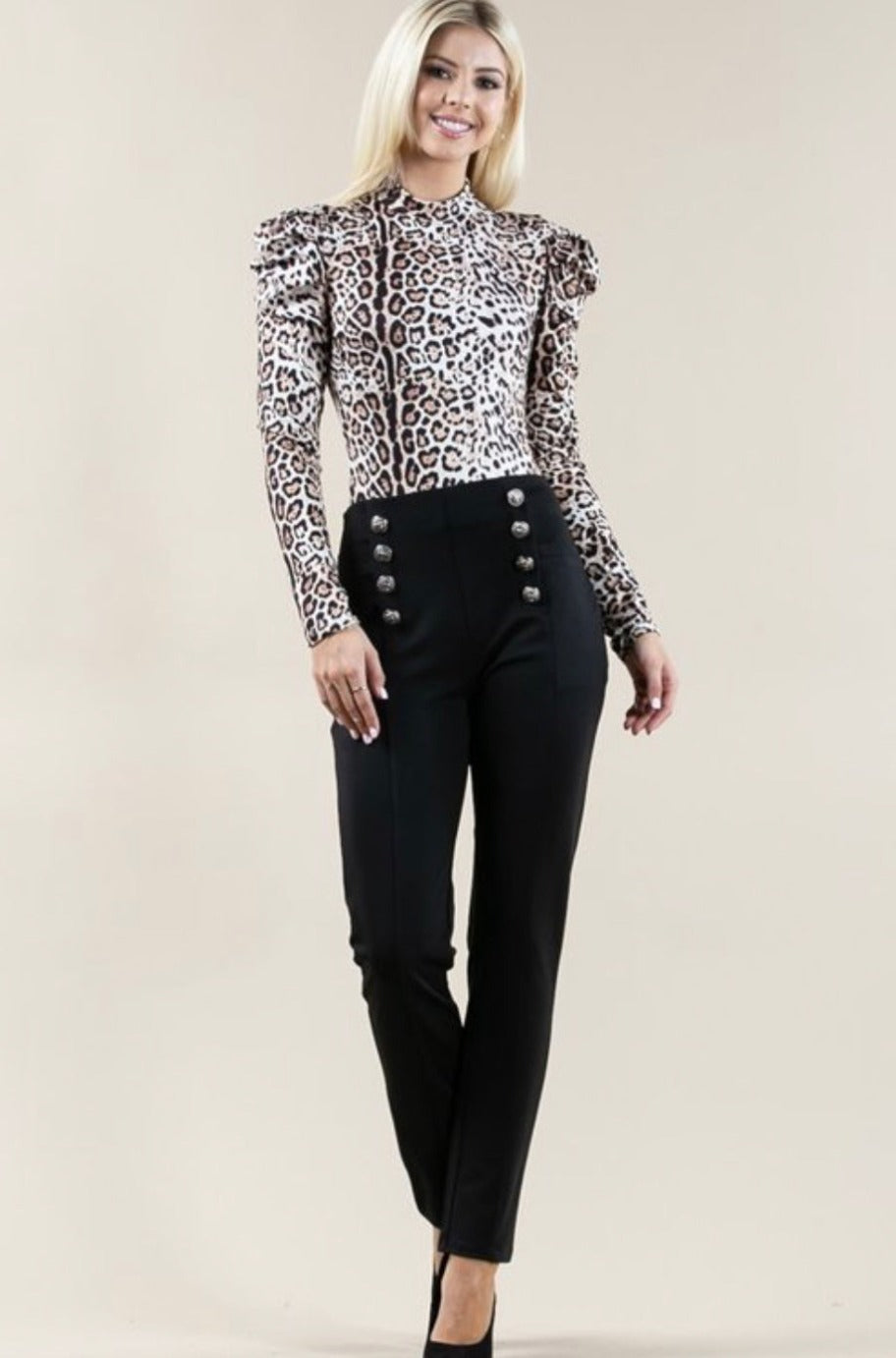 Leopard print bodysuit, back view