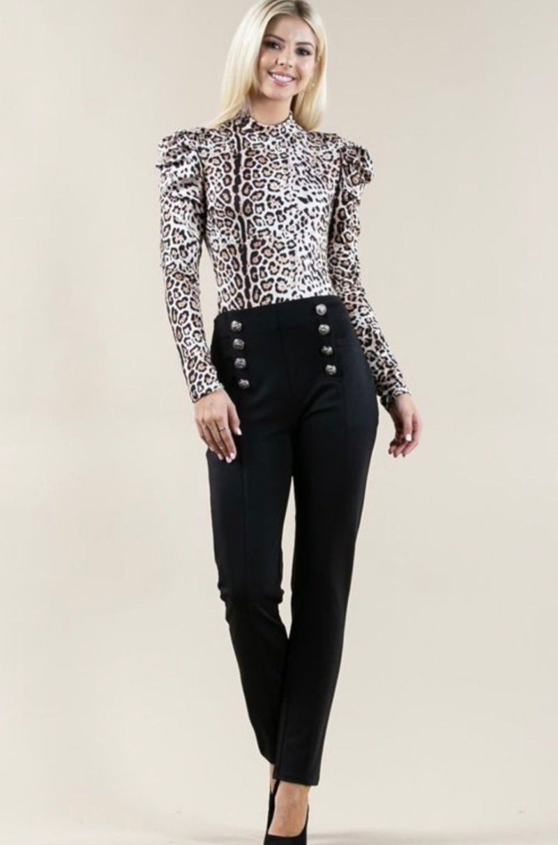 Leopard Puffy Sleeve Bodysuit
