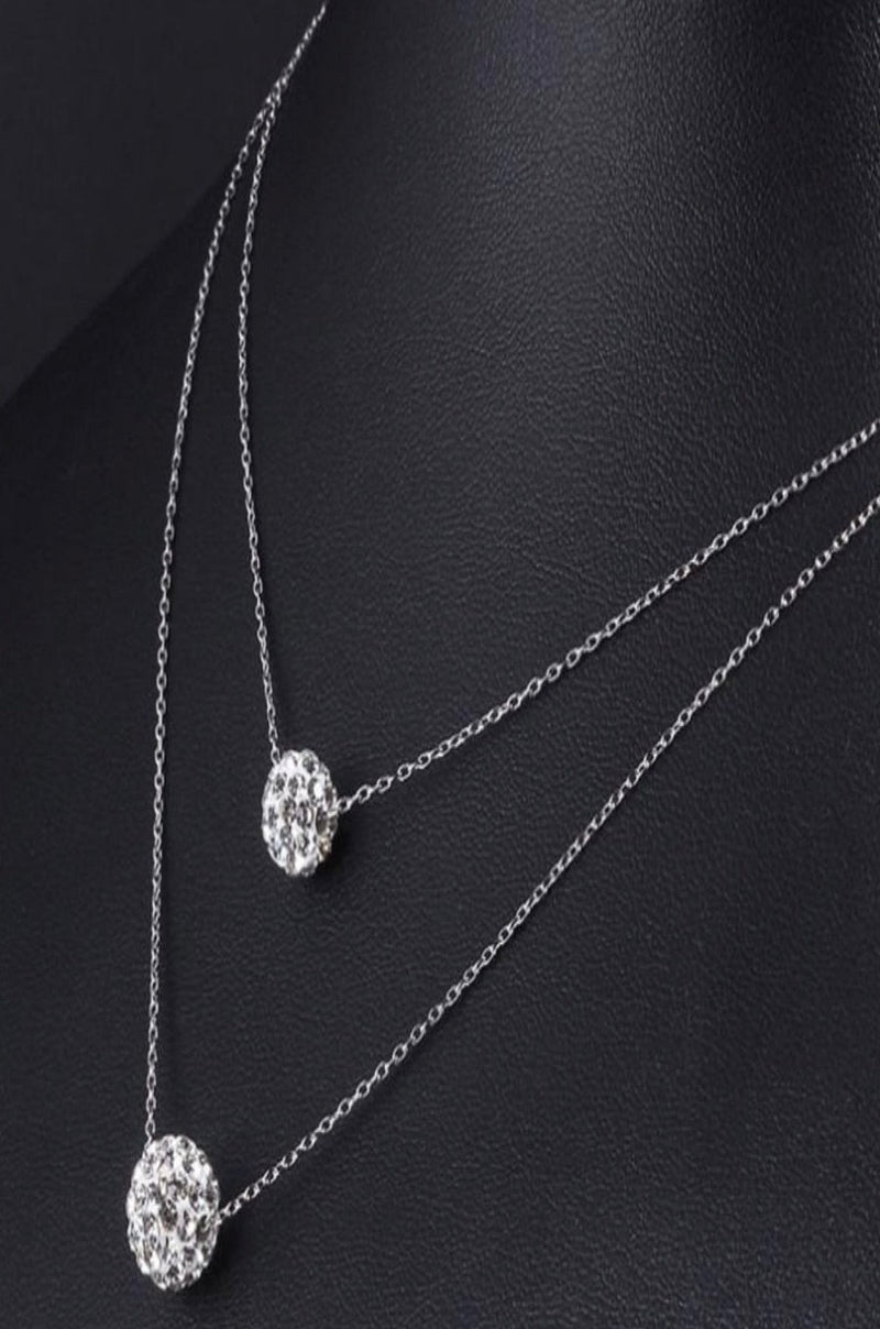 two layer crystal ball silver necklace, silver layered necklace, necklace, silver necklace