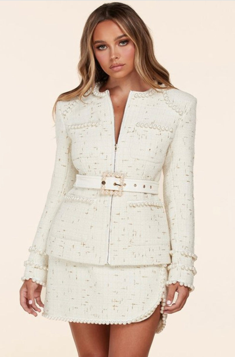ivory white tweed two- piece suit 