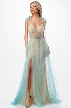 prom dress, aqua prom dress, gowns, dress with slit