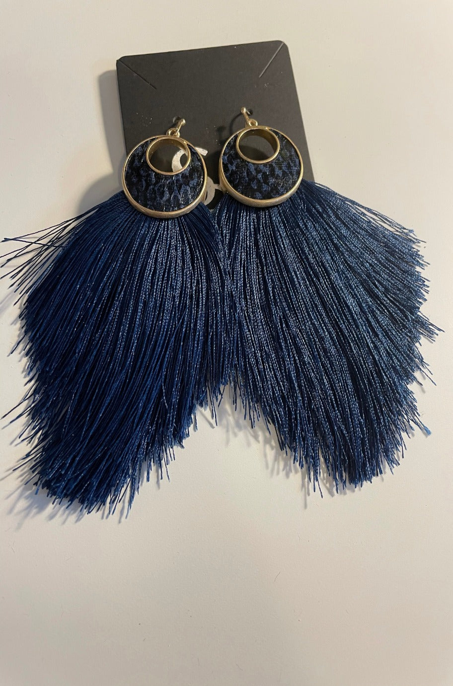 Navy tassel earrings, alternate view